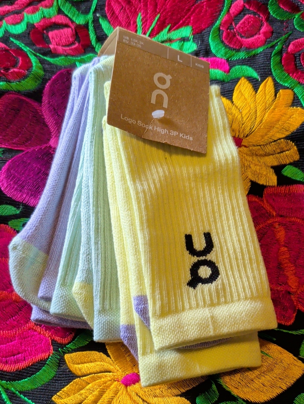 On Running Kids Pastel 3-Pack Socks - Yellow, Mint, Lavender